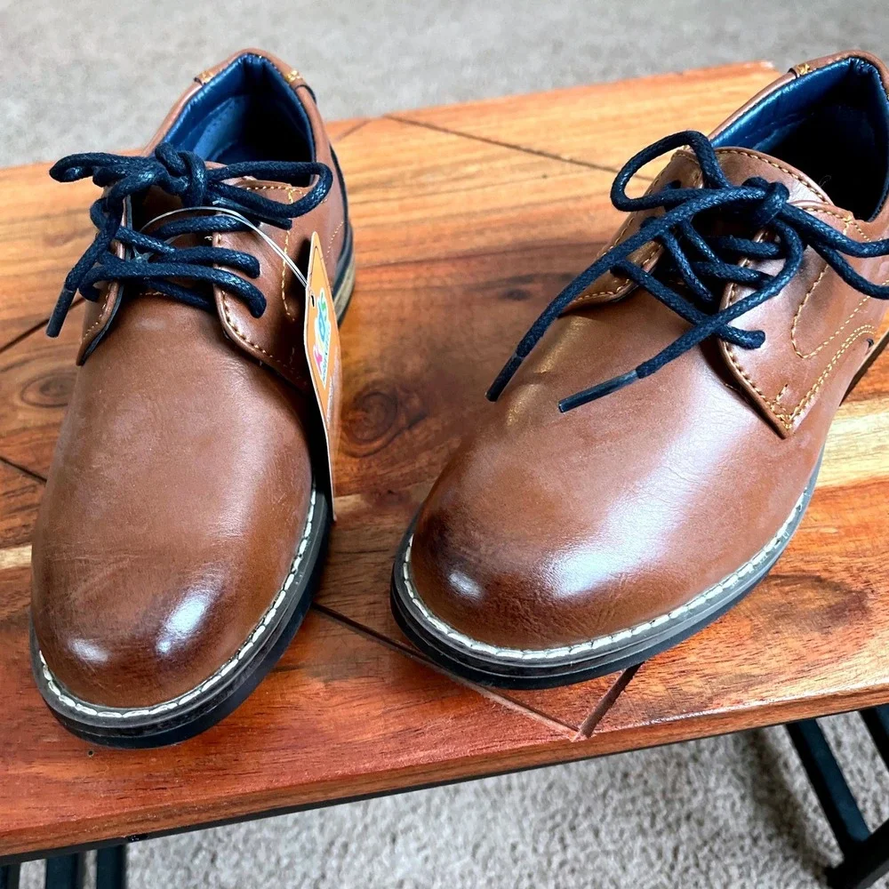 Hawkwell Kids Brown‎ Faux Leather Dress Shoes Lace Up Size 11 Formal NWT